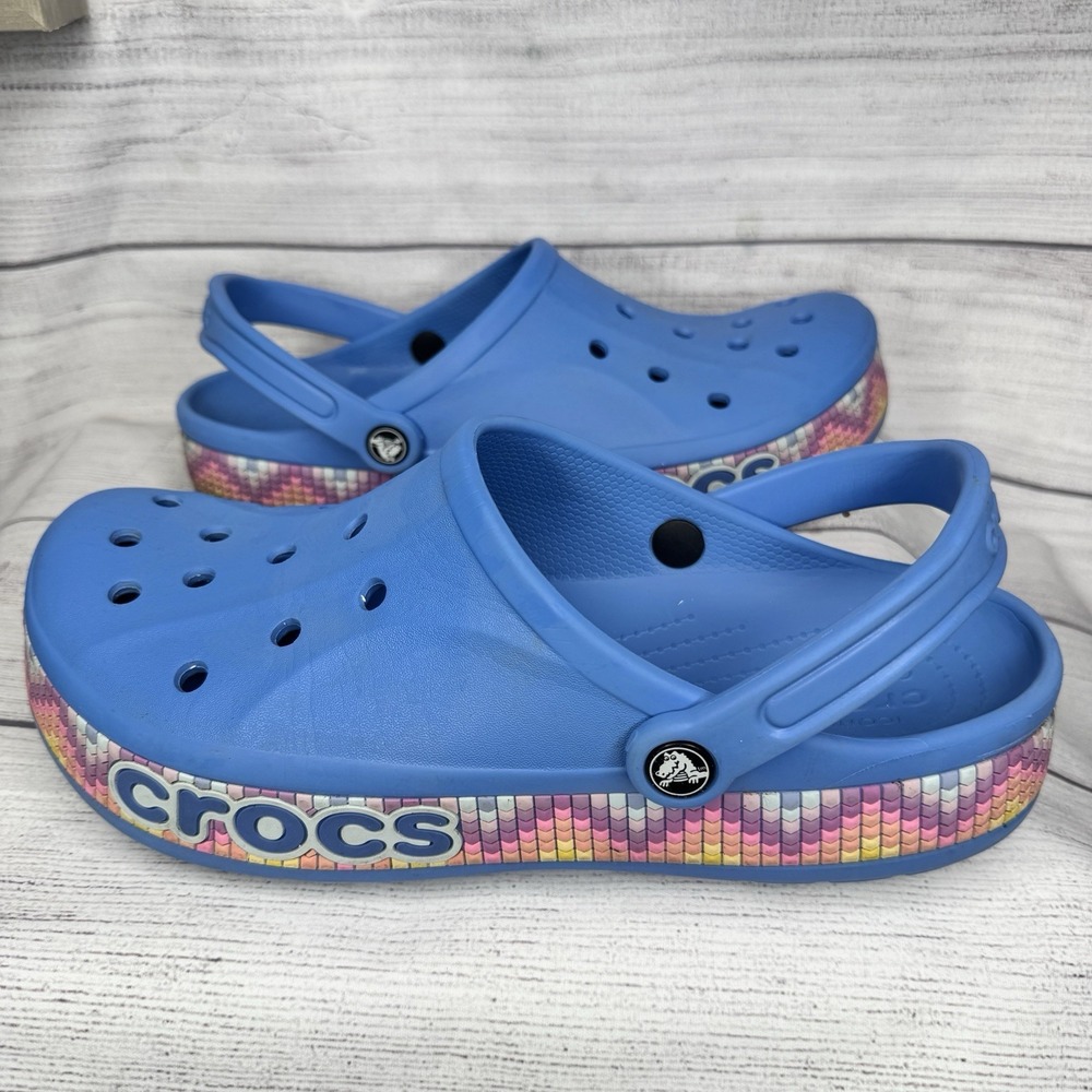Crocs Bayaband‎ Chevron Band Clogs Slip On Shoes POWDER BLUE MULTI  US M 11 W 13